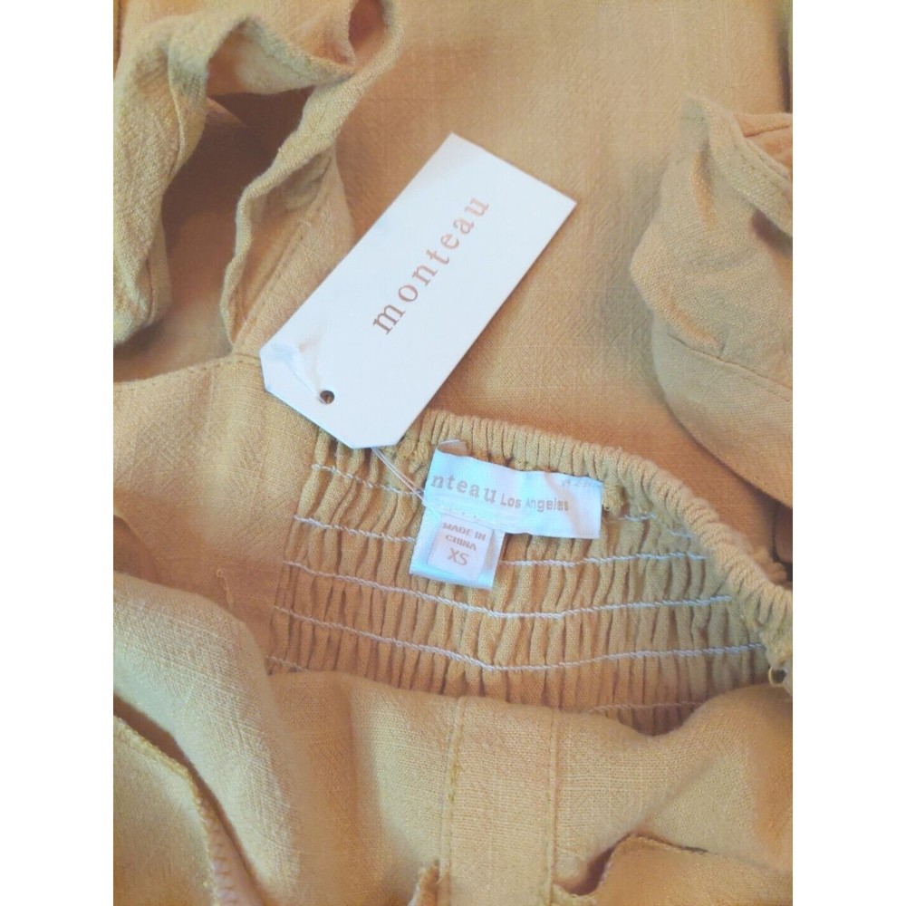 Monteau Linen Blend Midi Dress Ruffled Hem And Sleeves XS NWT - Picture 8 of 10